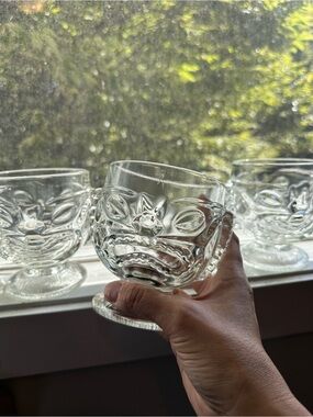 Indiana Glass Clear Happy/Sad Tiki Glasses (Set)